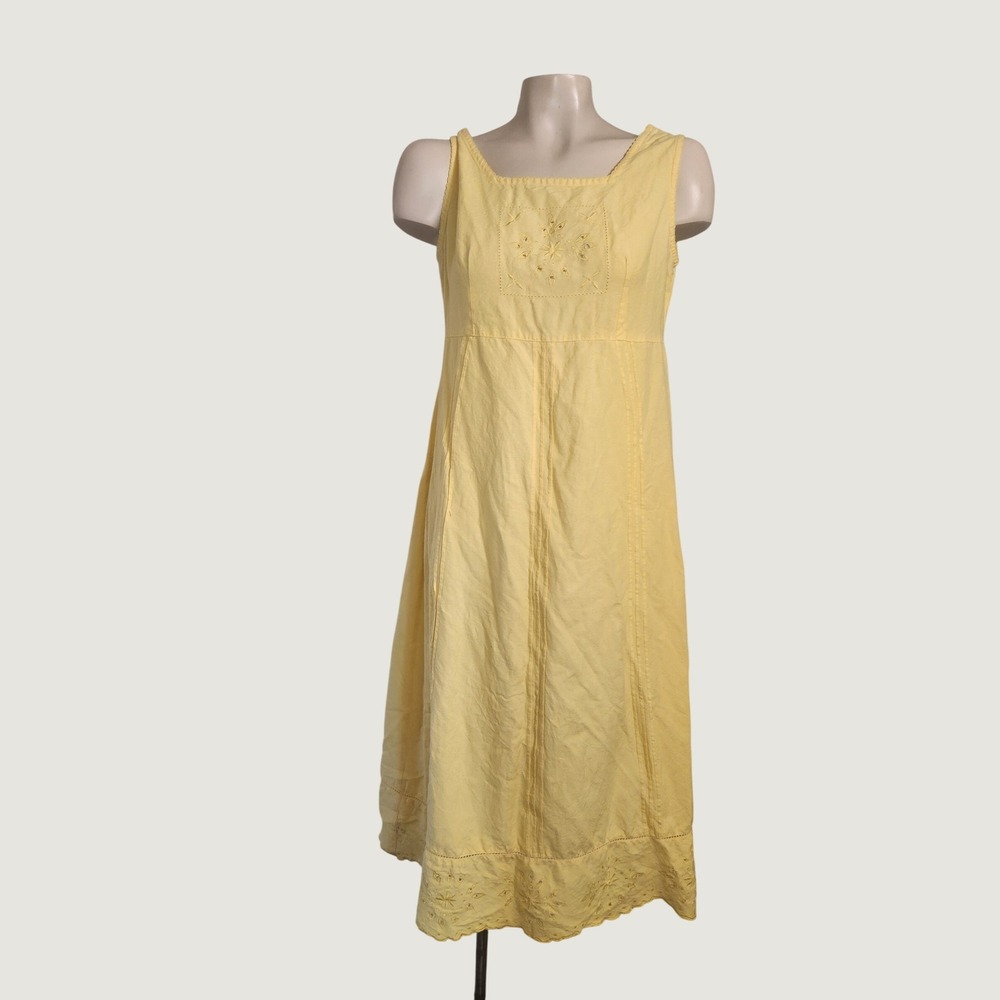 Bedford Fair Lifestyles Yellow Embroidered Linen Blend Midi Dress 6 20030